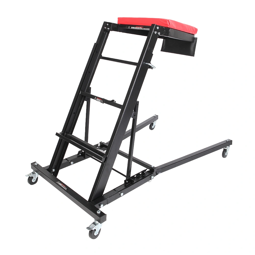 Foldable Mechanic Creeper Seat Adjustable Height Rolling Workshop Cart for Automotive Car Truck Repair - Black