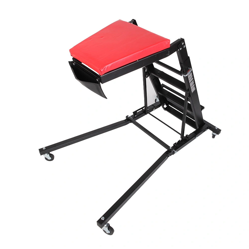 Foldable Mechanic Creeper Seat Adjustable Height Rolling Workshop Cart for Automotive Car Truck Repair - Black view 12