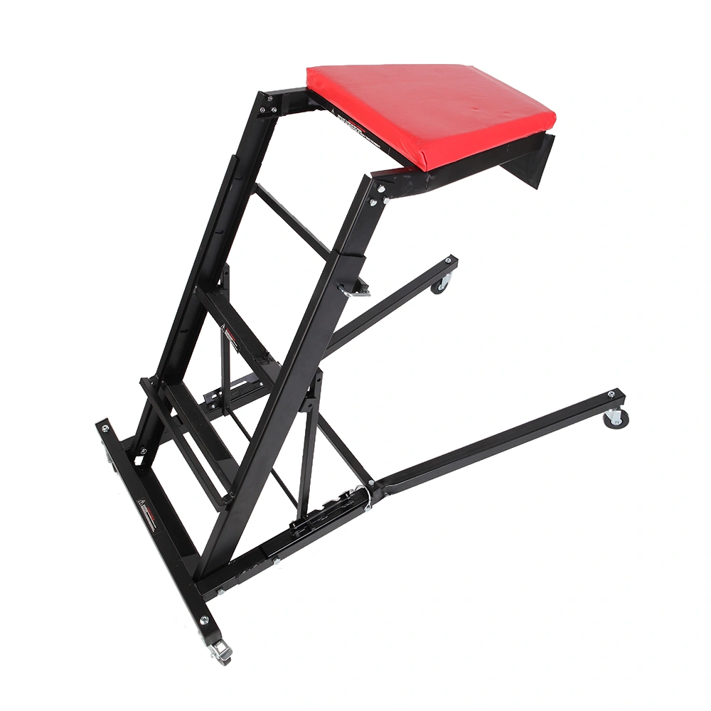 Foldable Mechanic Creeper Seat Adjustable Height Rolling Workshop Cart for Automotive Car Truck Repair - Black view 13