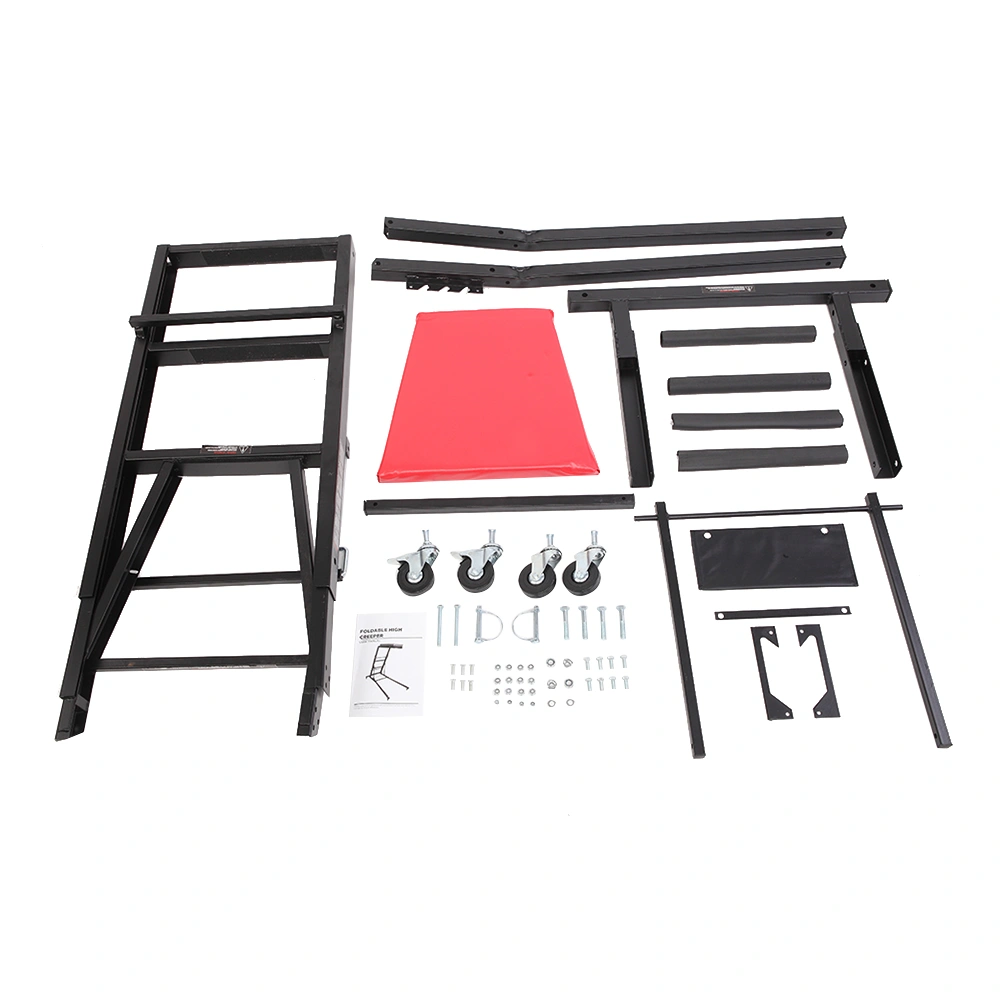 Foldable Mechanic Creeper Seat Adjustable Height Rolling Workshop Cart for Automotive Car Truck Repair - Black view 5