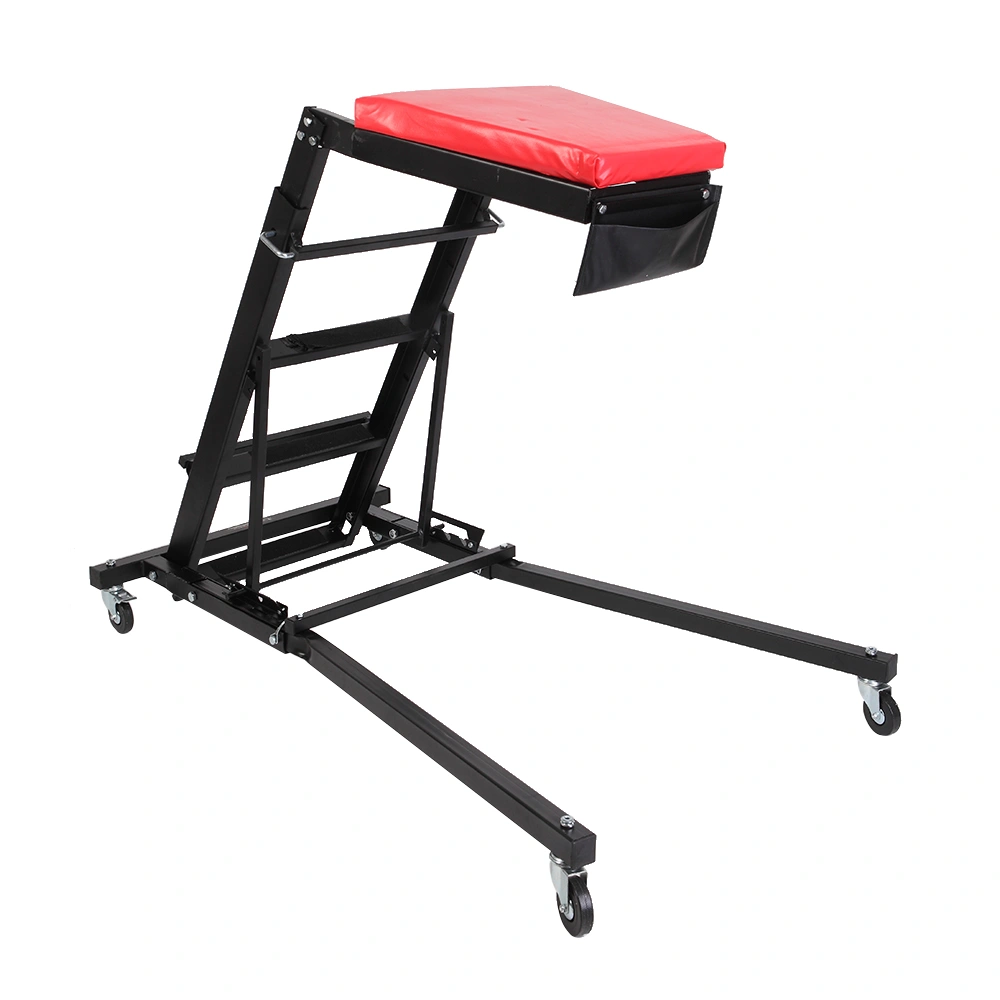 Foldable Mechanic Creeper Seat Adjustable Height Rolling Workshop Cart for Automotive Car Truck Repair - Black view 6