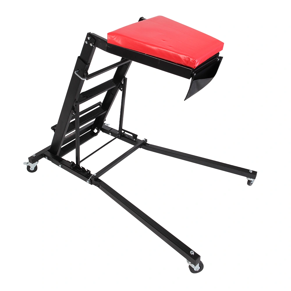 Foldable Mechanic Creeper Seat Adjustable Height Rolling Workshop Cart for Automotive Car Truck Repair - Black view 7