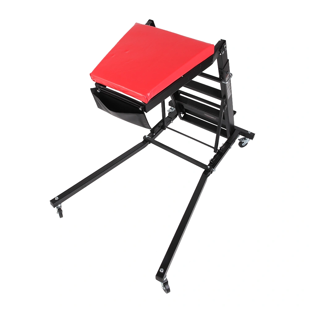 Foldable Mechanic Creeper Seat Adjustable Height Rolling Workshop Cart for Automotive Car Truck Repair - Black view 9