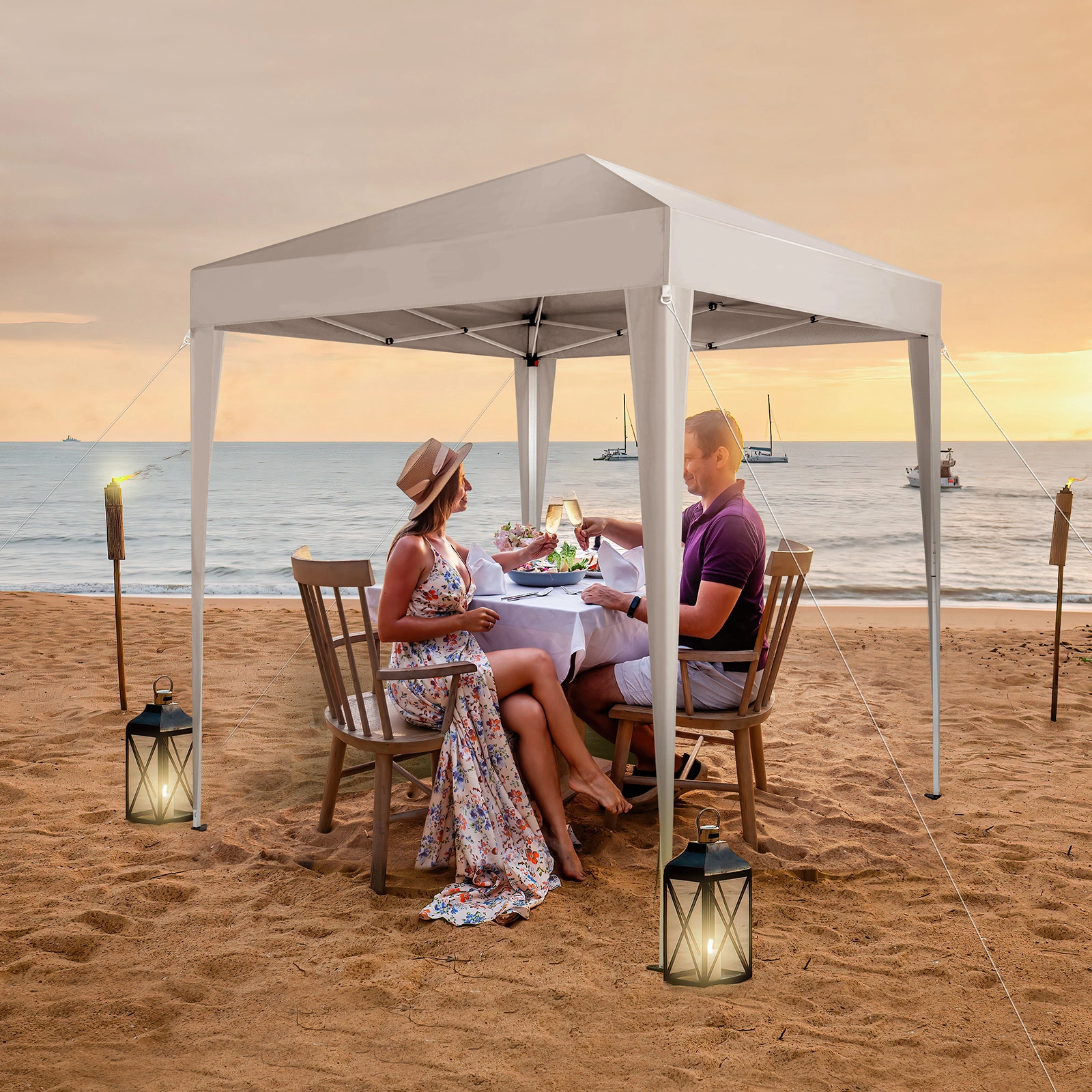 6.5x6.5ft Pop Up Canopy Tent, White Easy Up Gazebo Canopy, Foldable Portable Outdoor Gazebo with Carry Bag for Camping Patio Beach view 16