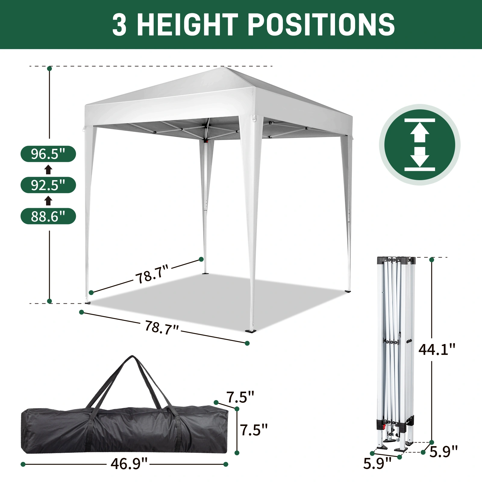 6.5x6.5ft Pop Up Canopy Tent, White Easy Up Gazebo Canopy, Foldable Portable Outdoor Gazebo with Carry Bag for Camping Patio Beach view 2