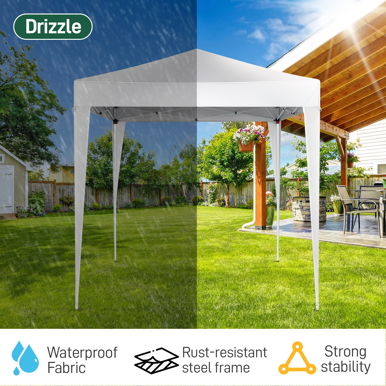 6.5x6.5ft Pop Up Canopy Tent, White Easy Up Gazebo Canopy, Foldable Portable Outdoor Gazebo with Carry Bag for Camping Patio Beach view 4