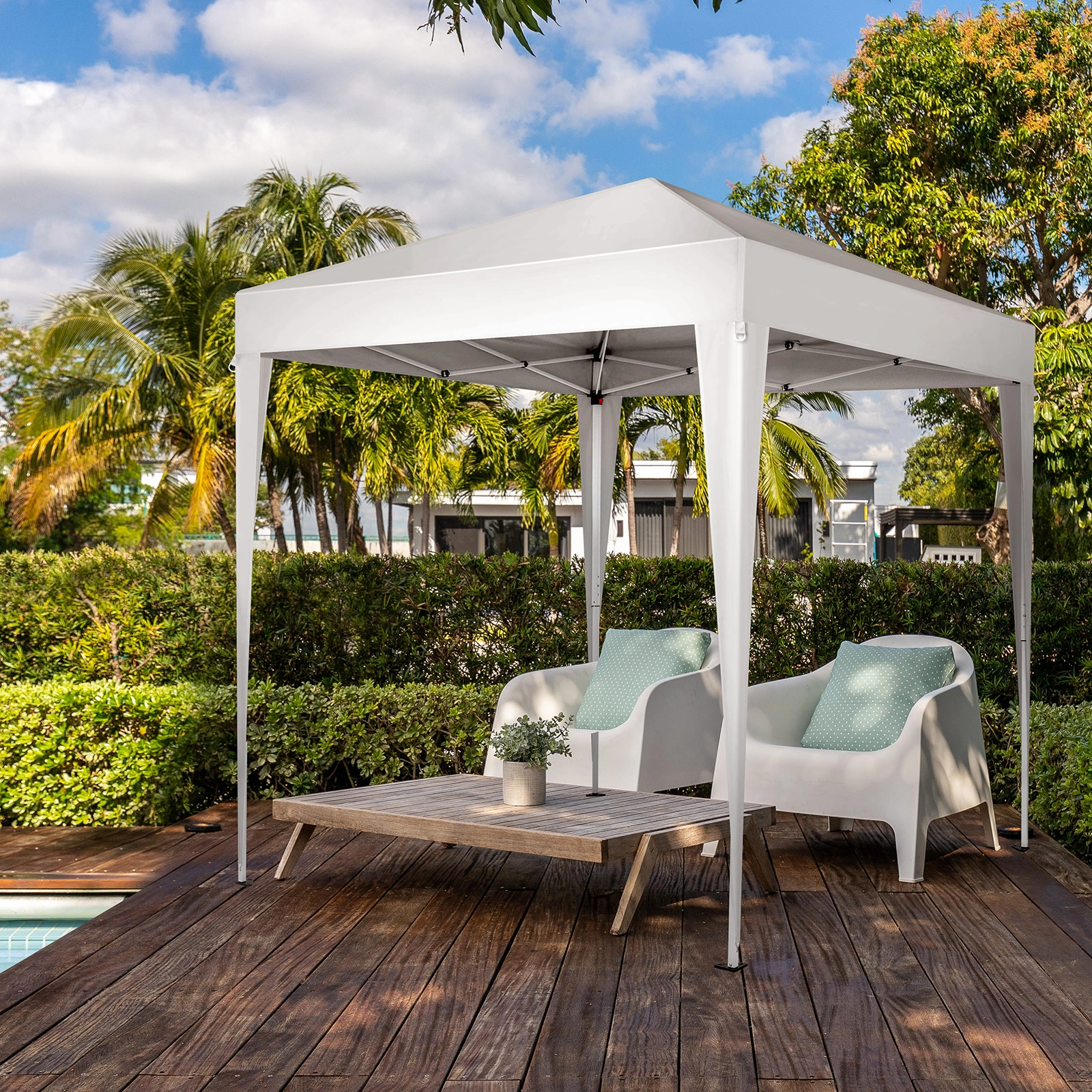 6.5x6.5ft Pop Up Canopy Tent, White Easy Up Gazebo Canopy, Foldable Portable Outdoor Gazebo with Carry Bag for Camping Patio Beach view 9