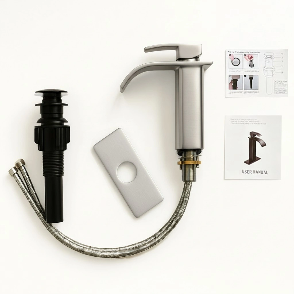 Brushed Nickel Single Handle Bathroom Faucet, Stainless Steel Lavatory Faucet, Single Hole Mount, Model TP view 10