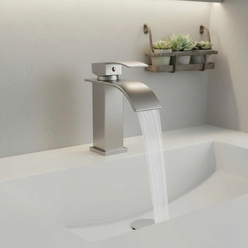 Brushed Nickel Single Handle Bathroom Faucet, Stainless Steel Lavatory Faucet, Single Hole Mount, Model TP view 6