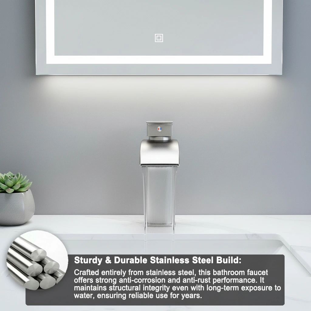 Brushed Nickel Single Handle Bathroom Faucet, Stainless Steel Lavatory Faucet, Single Hole Mount, Model TP view 9