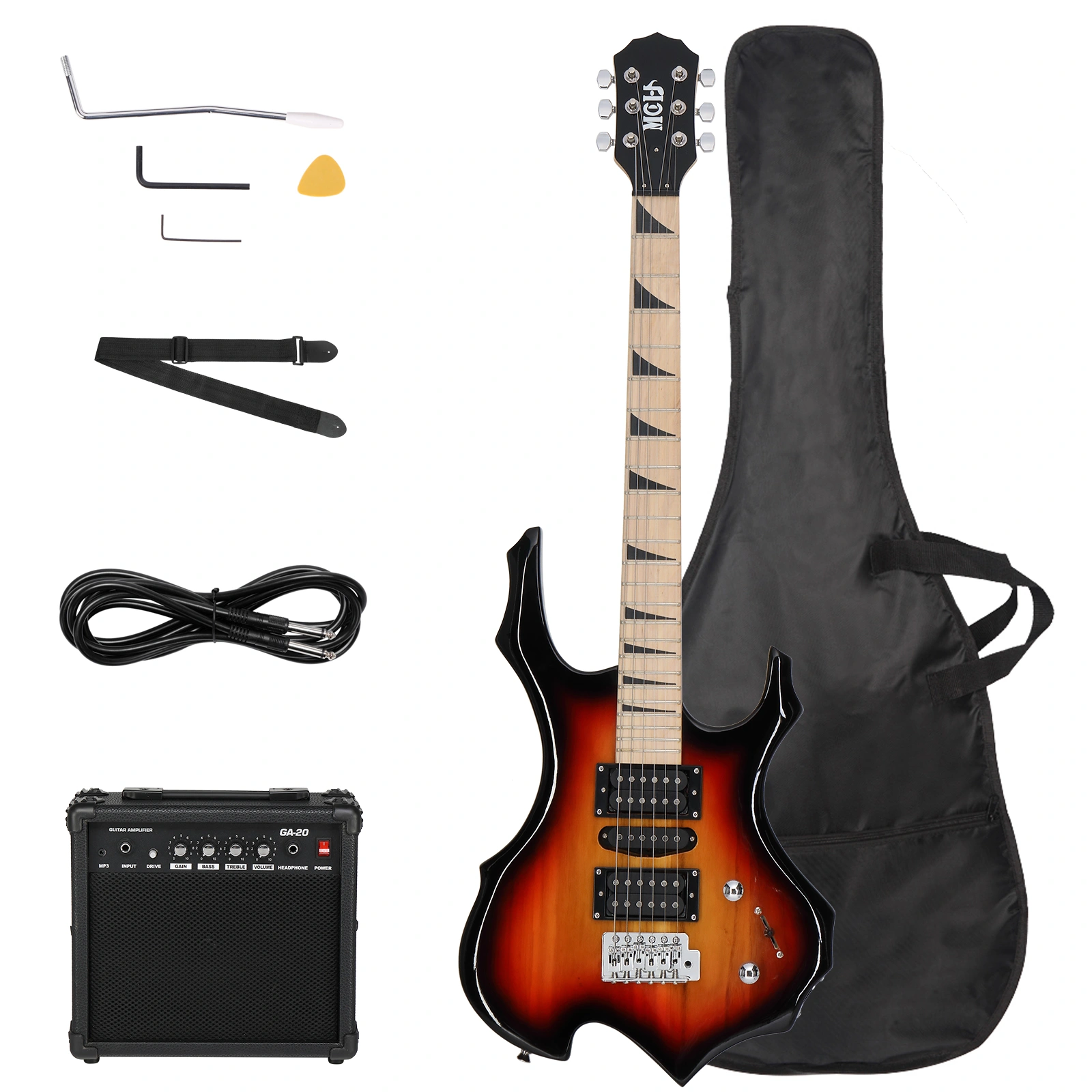 Electric Guitar Kit Flame Body Maple Fingerboard HSS Pickups Sunburst Finish view 2