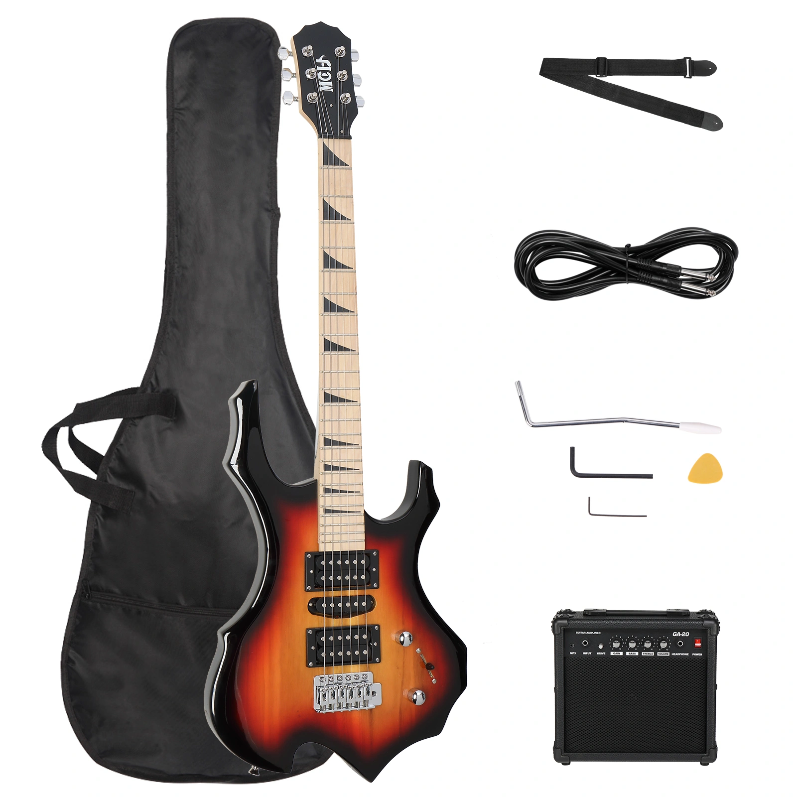 Electric Guitar Kit Flame Body Maple Fingerboard HSS Pickups Sunburst Finish view 3