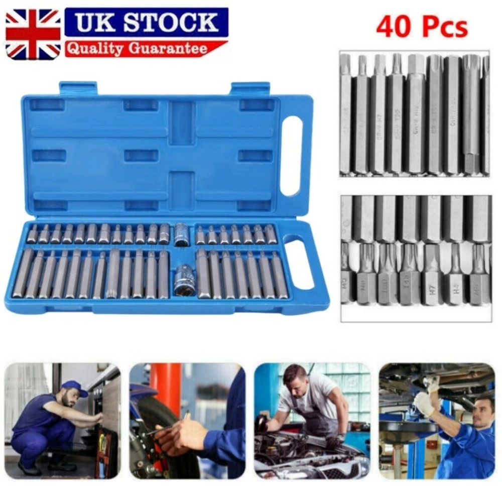 40-Piece Allen Key Torx Hex Star Spline Socket Bit Set, 1/2" & 3/8" Drive, Car Repair Tool Kit view 2