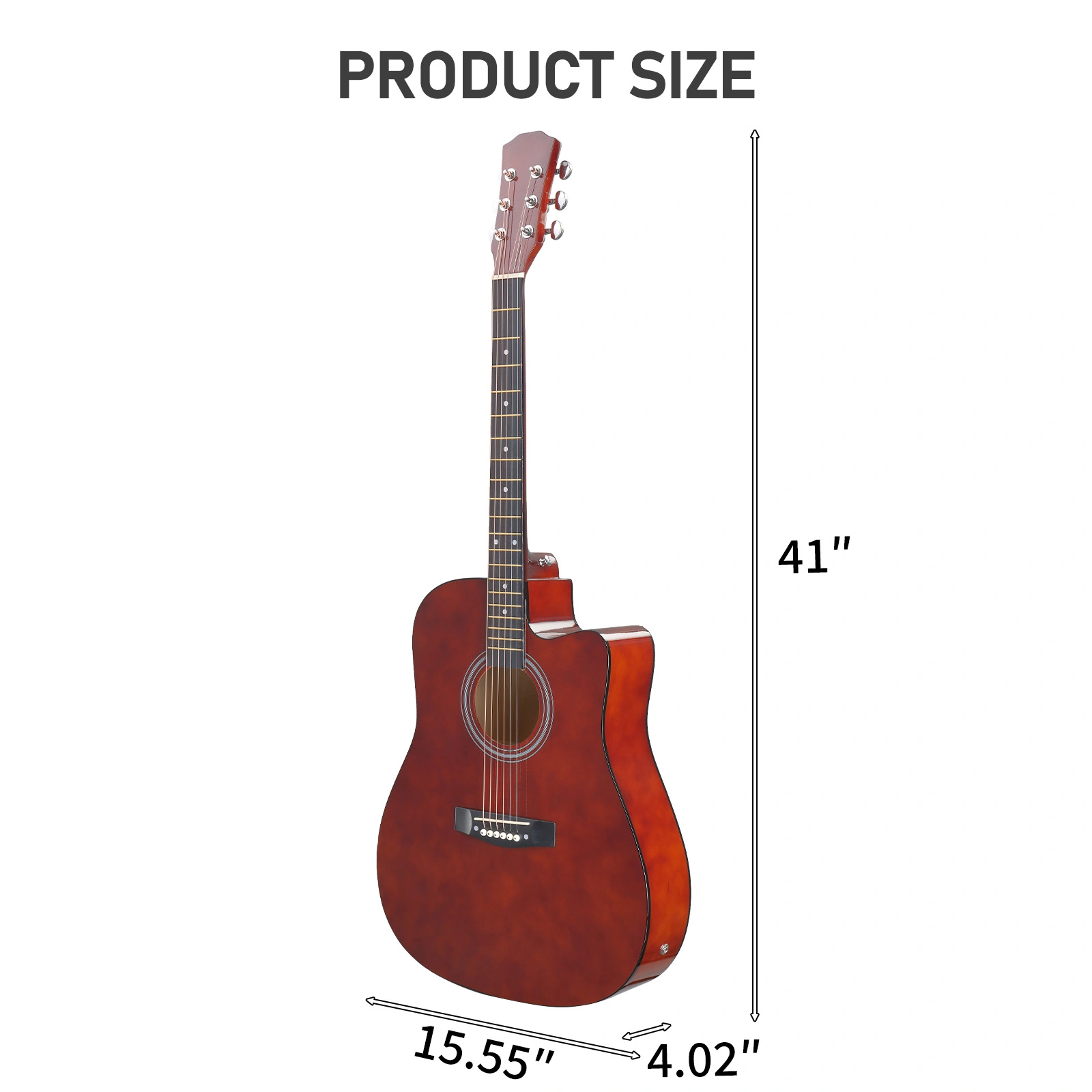 KMA104 41" Acoustic Electric Guitar Dreadnought Cutaway, Basswood Body, Built-in EQ, Coffee, Beginner Folk Guitar with Gig Bag view 4
