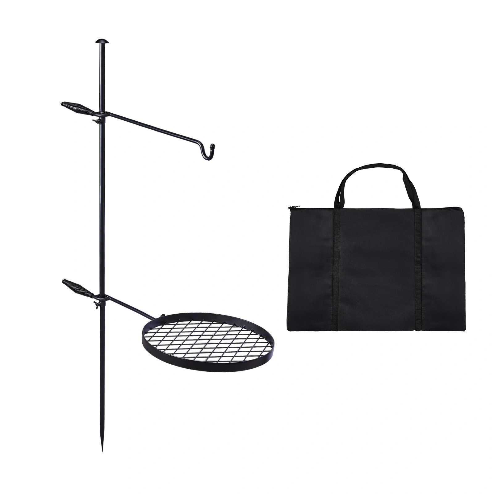 Swivel Campfire Grill, Height Adjustable Open Fire Cooking Grill with Rotating Grill Grate, Hanger Rod & Carry Bag, Portable Camping Campfire Grill, Black view 4