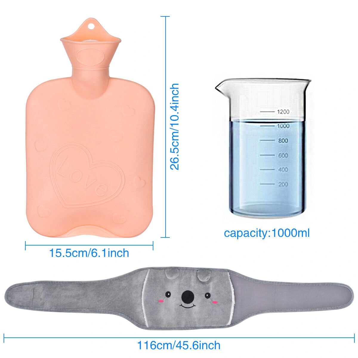 1000ml Hot Water Bottle Cover with Heat Pouch, Hip Warmer Bag, Waist Pouch view 2