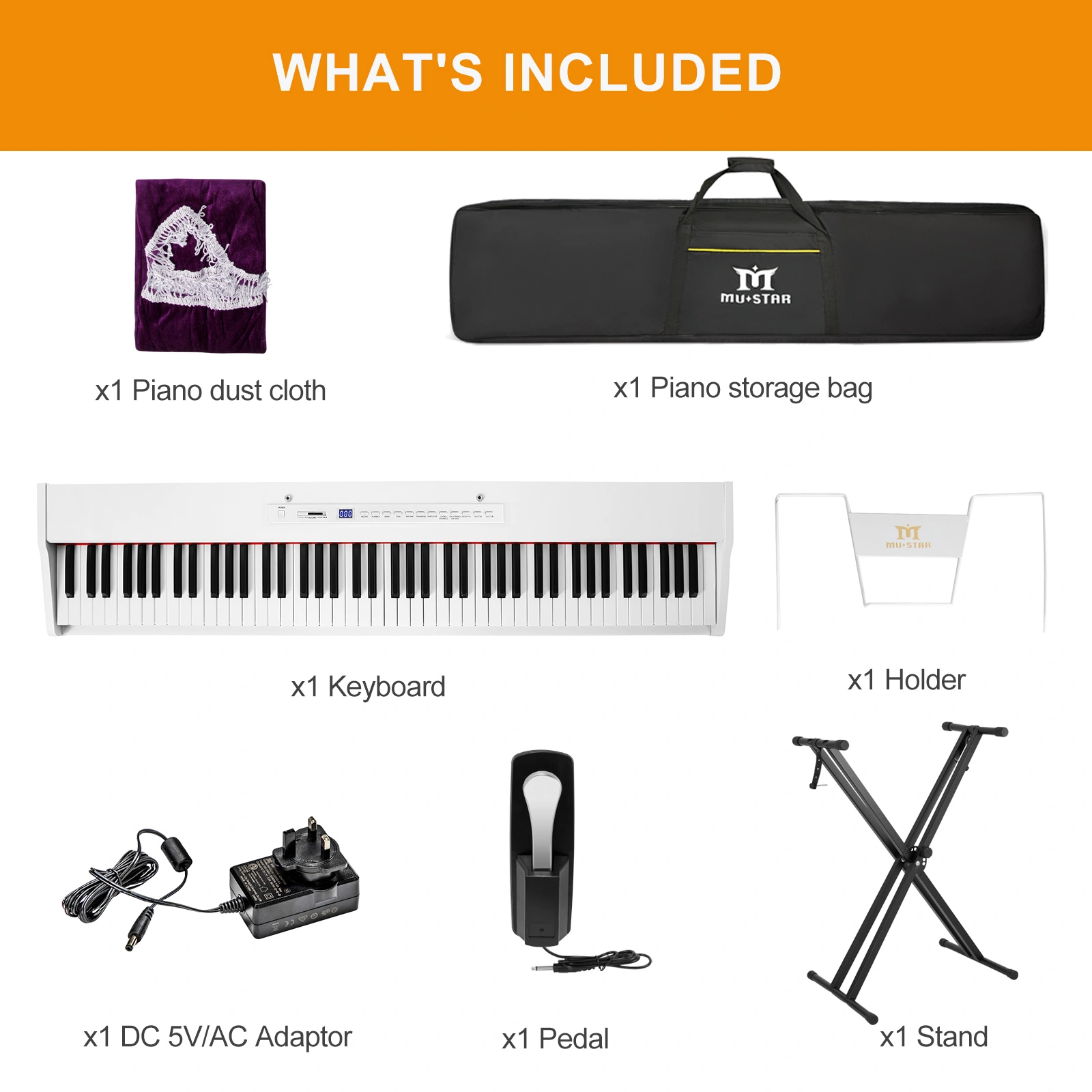 88 Key Digital Piano for Beginners & Kids, Full Size Weighted Keys, Portable Electric Piano with Music Stand, Headphone Jack, Power Supply view 2