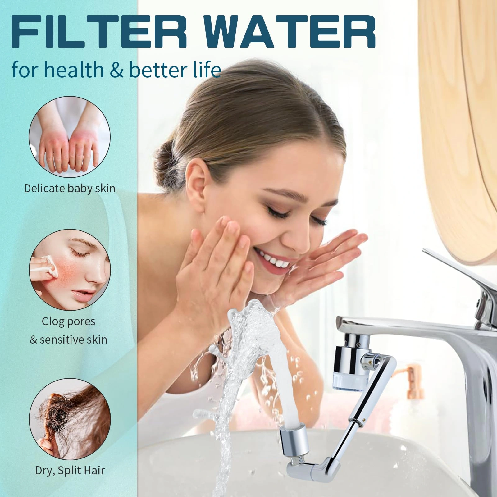 Faucet Extender 1440° Swivel, Brass Metal Robotic Arm Aerator, Dual-Mode Splashproof Water-Saving Tap Spr view 2