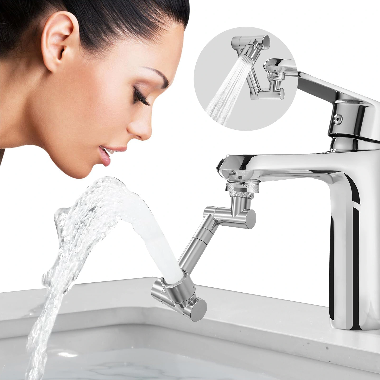 Faucet Extender 1440° Swivel, Brass Metal Robotic Arm Aerator, Dual-Mode Splashproof Water-Saving Tap Spr view 5