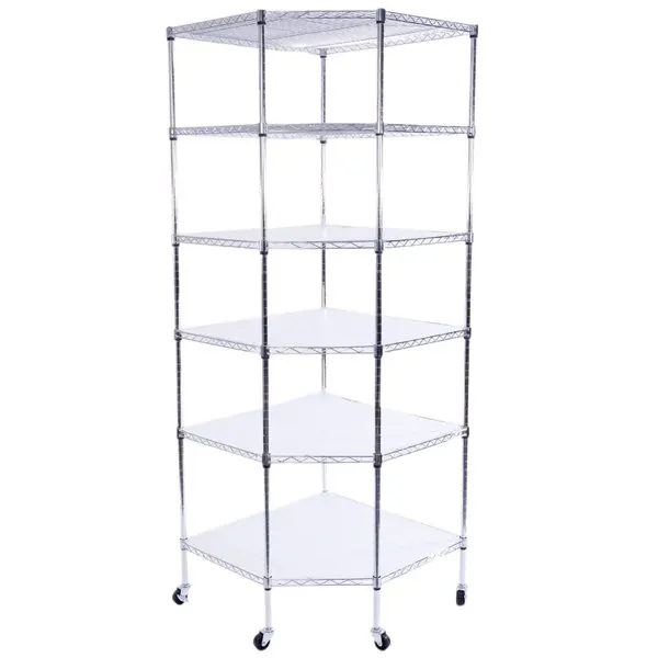 6-Layer Chrome Plated Polygonal Corner Shelf with 2" PP Wheels 680*680*1800 Silver view 2