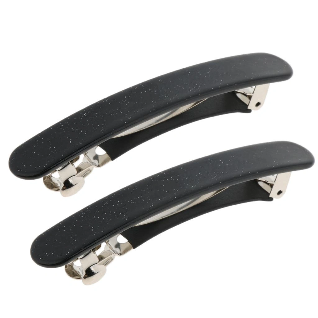 Women French Style Acetate Automatic Barrette Ponytail Holder Hair Clamp Accessory Black view 2