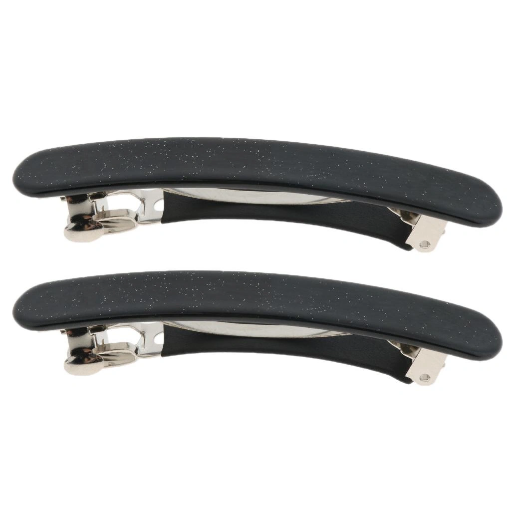 Women French Style Acetate Automatic Barrette Ponytail Holder Hair Clamp Accessory Black view 3