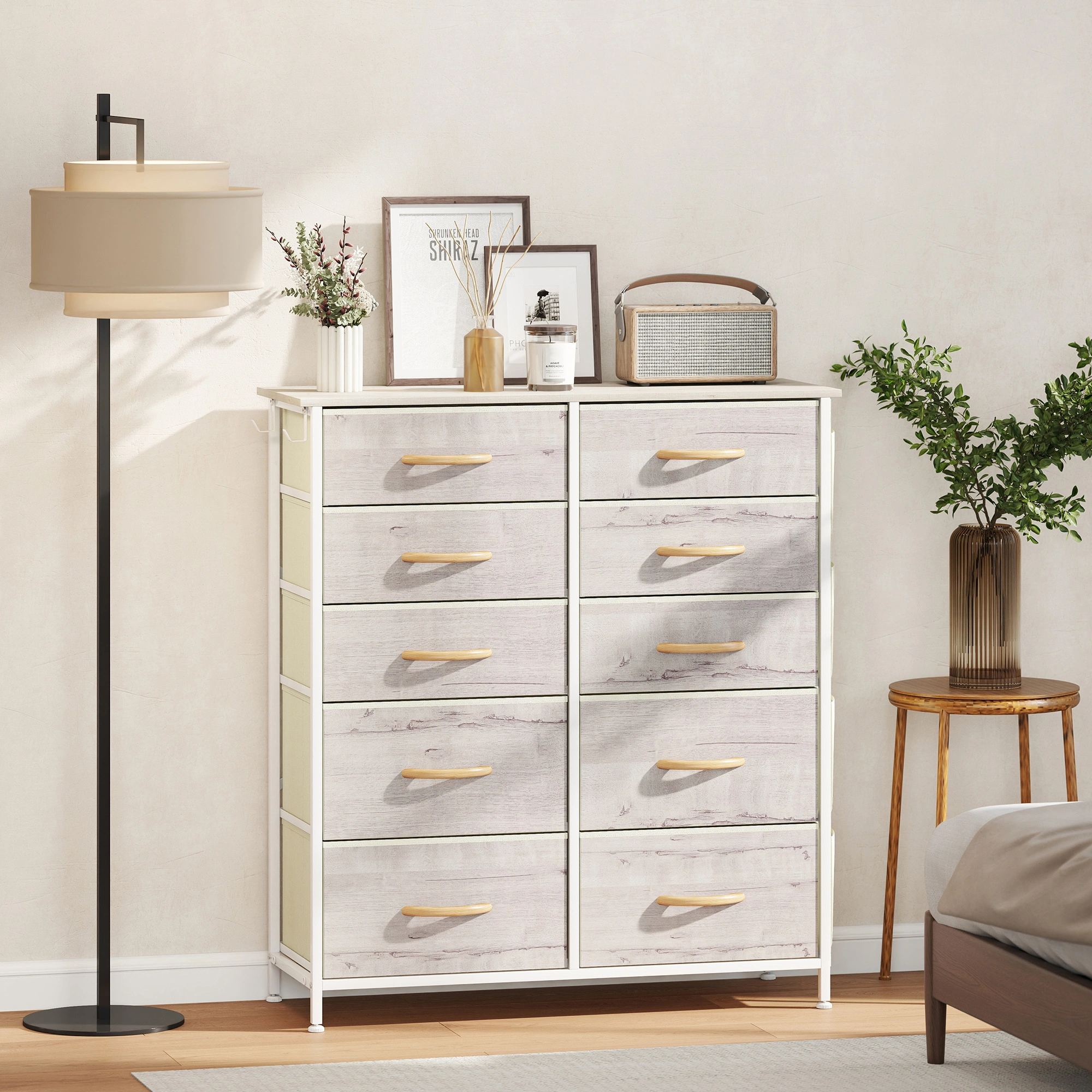 6-Drawer Wood Storage Dresser - Grey Washed Oak Large Capacity Bedroom Cabinet, Spacious Organizers, Sturdy Frame for Kids Room