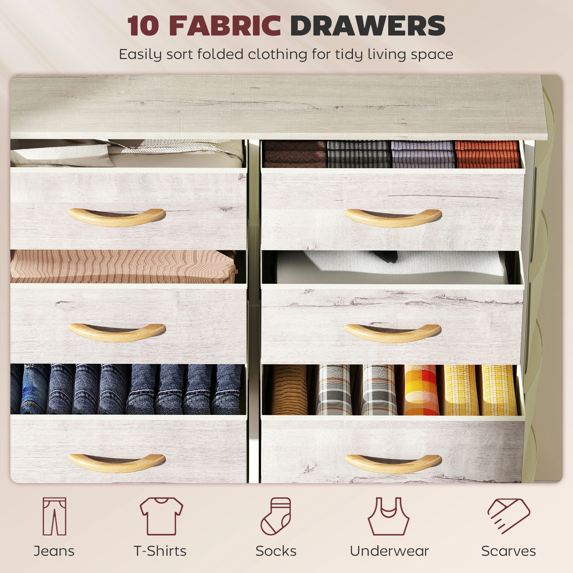 6-Drawer Wood Storage Dresser - Grey Washed Oak Large Capacity Bedroom Cabinet, Spacious Organizers, Sturdy Frame for Kids Room view 5