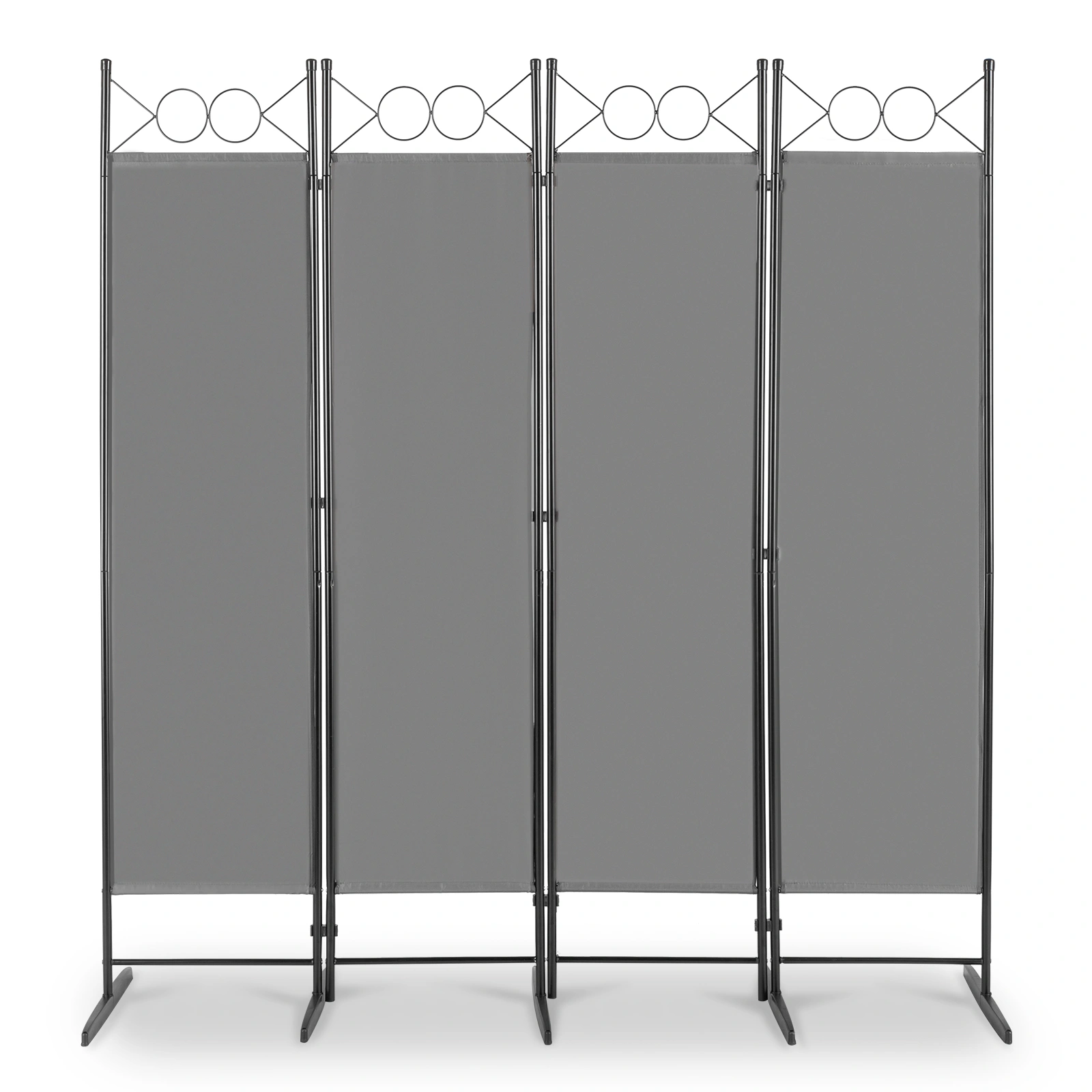 74FT 4-Fold Portable Room Divider Screen, 130g Polyester Panel, Carbon Steel Frame, Plastic Feet, Gray