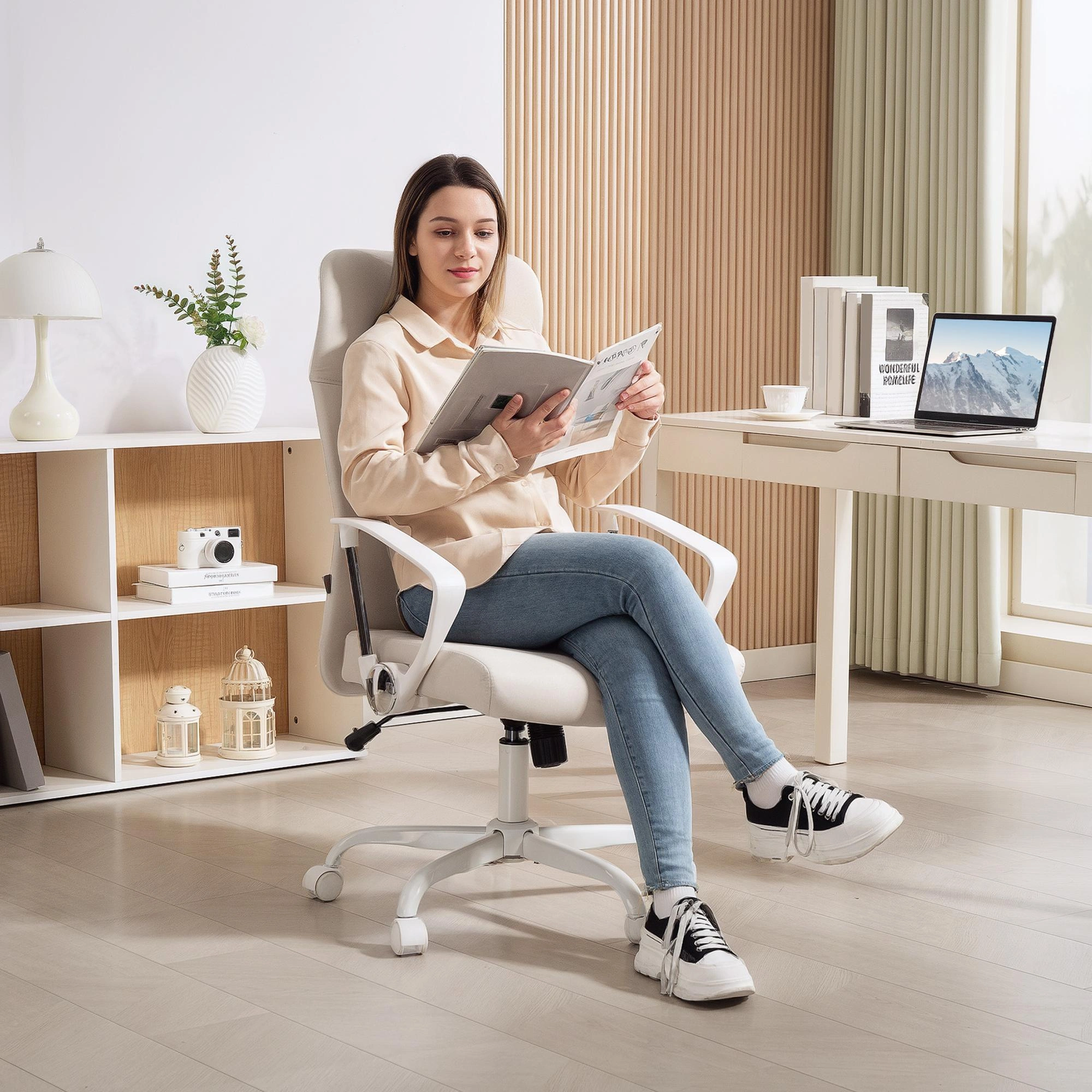 Massage Office Chair Ergonomic High Back Executive Swivel Chair, Lumbar Support with Memory Foam Padding