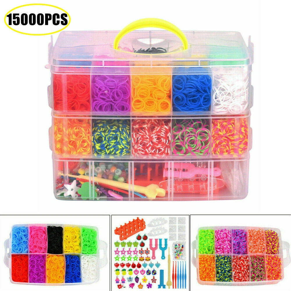 15000 Colorful Rubber Bands DIY Bracelet Making Kit with Storage Box, Kids Friendship Bracelet Loom Craft Set view 5