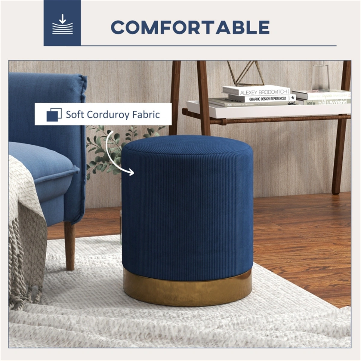 Round Ottoman Footstool, Upholstered Padded Seat Ottoman for Living Room Bedroom view 3