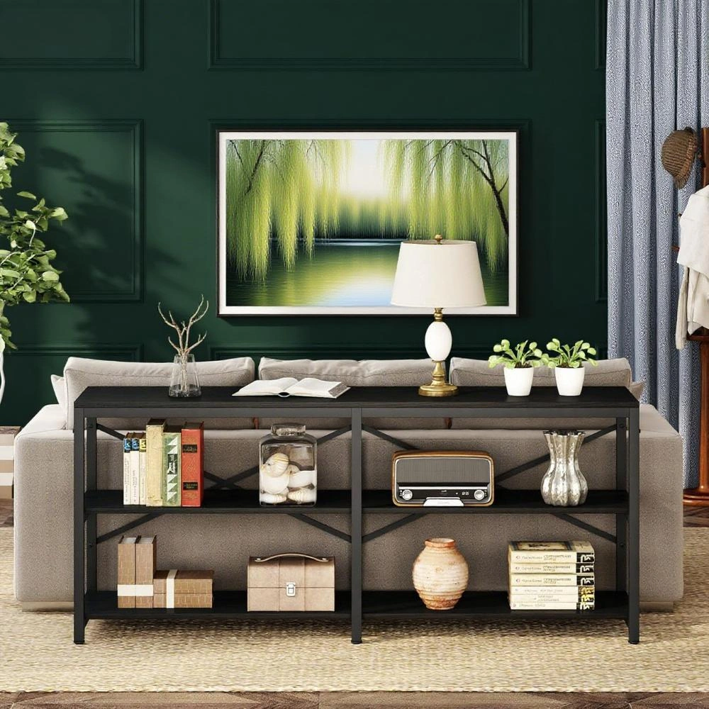 Long Console Table for Living Room, Slim Entryway Sofa Table with Storage Shelf, Modern Hallway Table, Narrow Coffee Table End Table