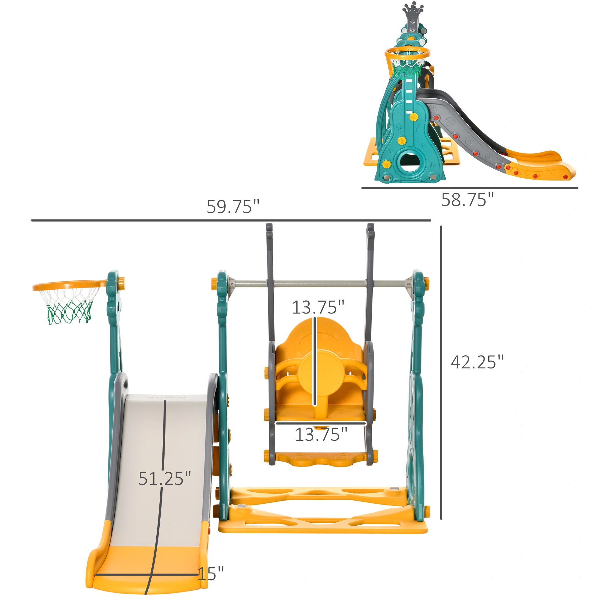 Kids Swing and Slide Play Set - Indoor Outdoor Garden Trampoline with Basketball Hoop view 2
