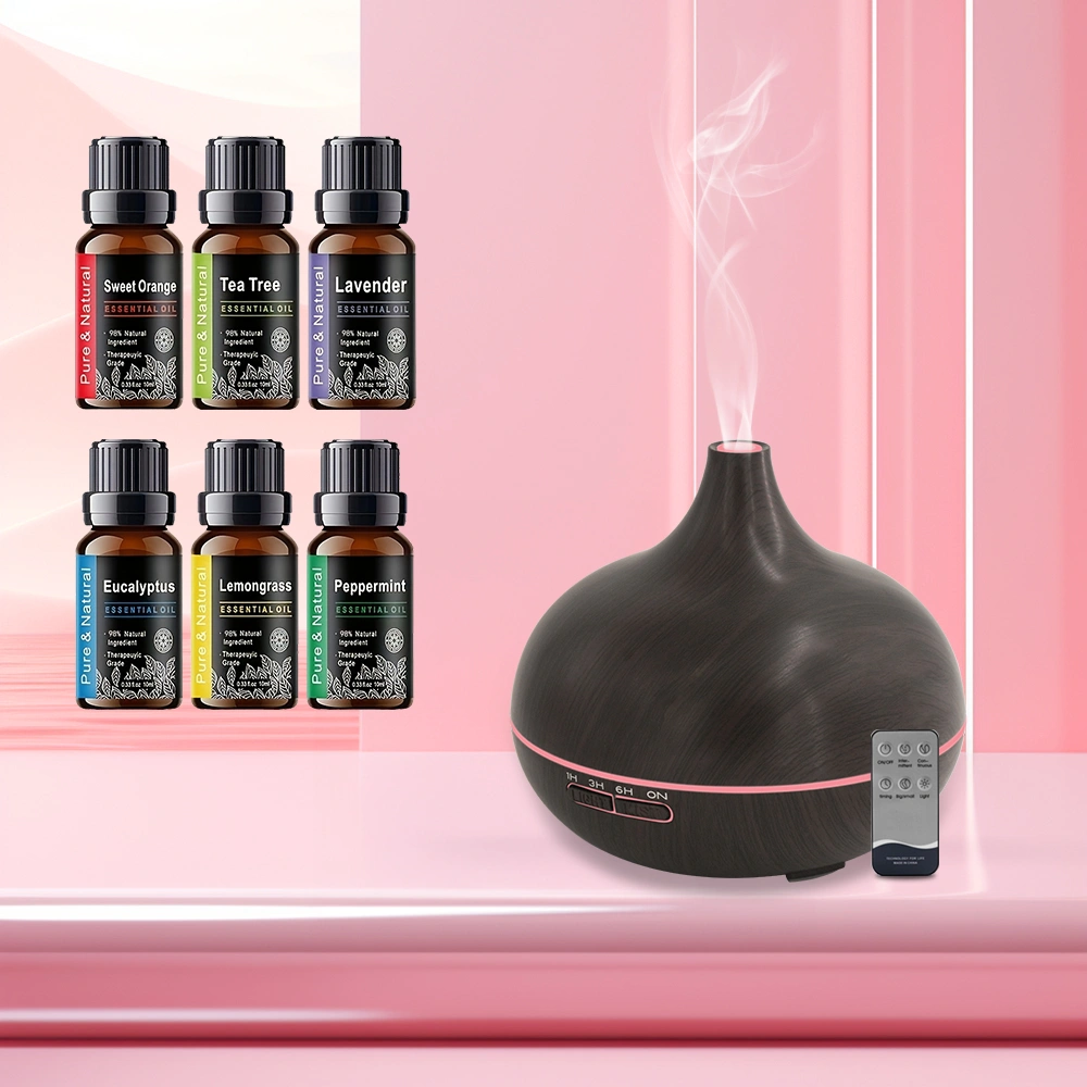 18.6oz Aromatherapy Essential Oil Diffuser Wood Grain Remote Control Ultrasonic Air Humidifier Cool 7 Color LED Light With 6 Oils view 10