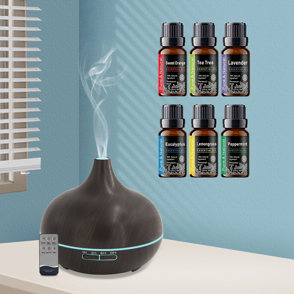 18.6oz Aromatherapy Essential Oil Diffuser Wood Grain Remote Control Ultrasonic Air Humidifier Cool 7 Color LED Light With 6 Oils view 11