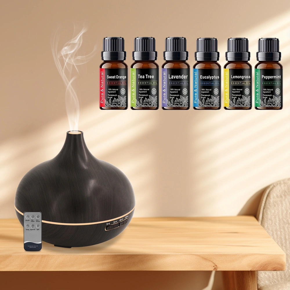 18.6oz Aromatherapy Essential Oil Diffuser Wood Grain Remote Control Ultrasonic Air Humidifier Cool 7 Color LED Light With 6 Oils view 12