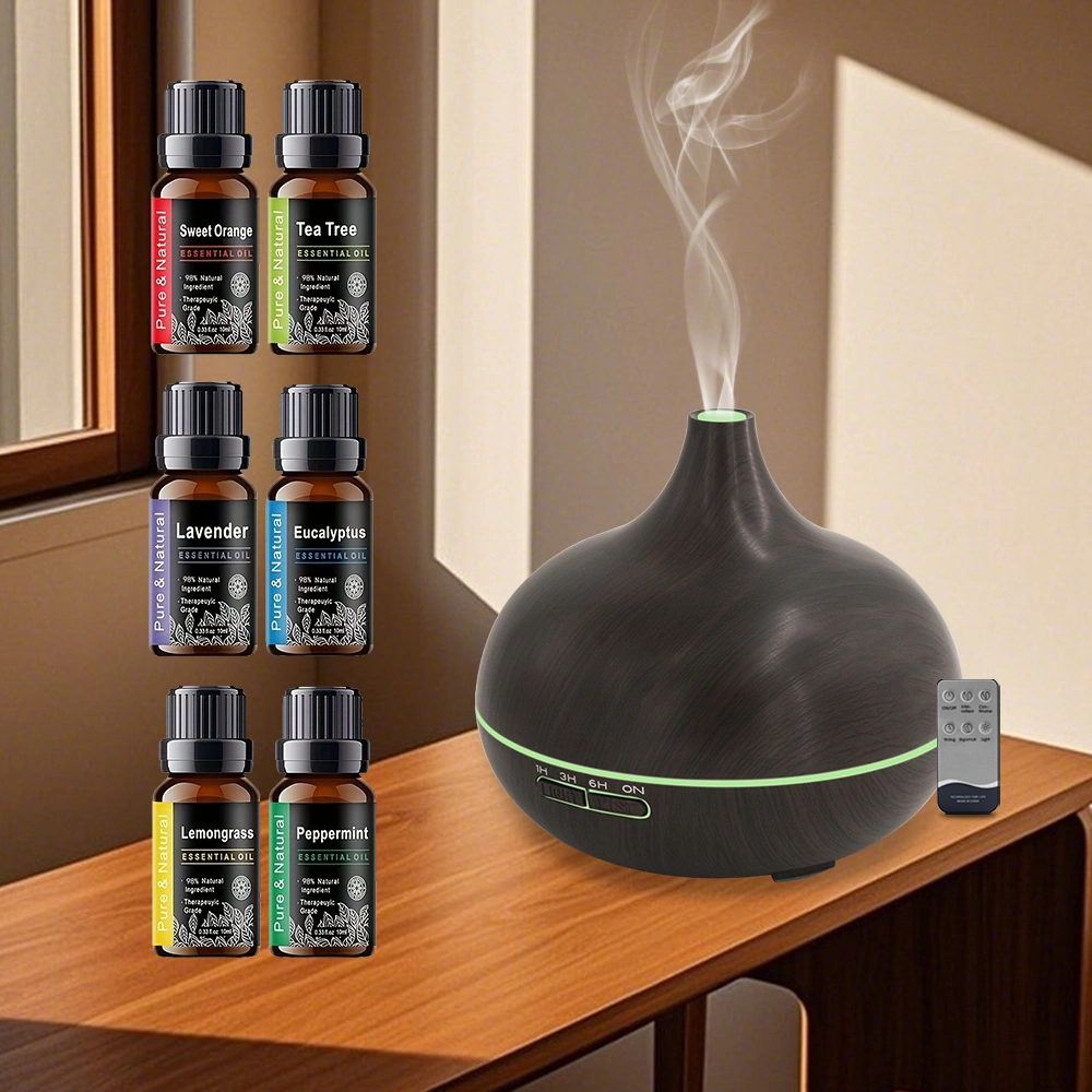 18.6oz Aromatherapy Essential Oil Diffuser Wood Grain Remote Control Ultrasonic Air Humidifier Cool 7 Color LED Light With 6 Oils view 13