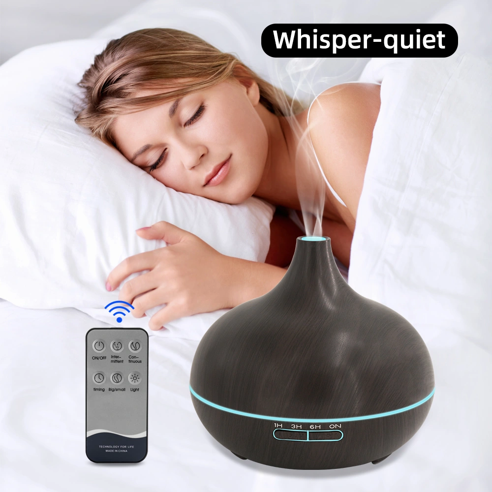 18.6oz Aromatherapy Essential Oil Diffuser Wood Grain Remote Control Ultrasonic Air Humidifier Cool 7 Color LED Light With 6 Oils view 2