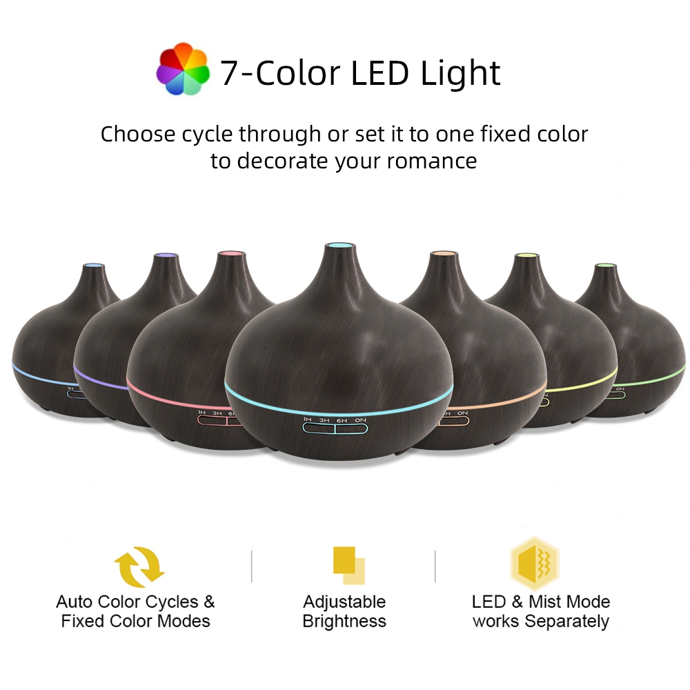 18.6oz Aromatherapy Essential Oil Diffuser Wood Grain Remote Control Ultrasonic Air Humidifier Cool 7 Color LED Light With 6 Oils view 5