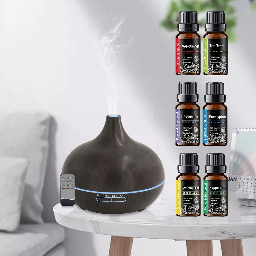 18.6oz Aromatherapy Essential Oil Diffuser Wood Grain Remote Control Ultrasonic Air Humidifier Cool 7 Color LED Light With 6 Oils view 9