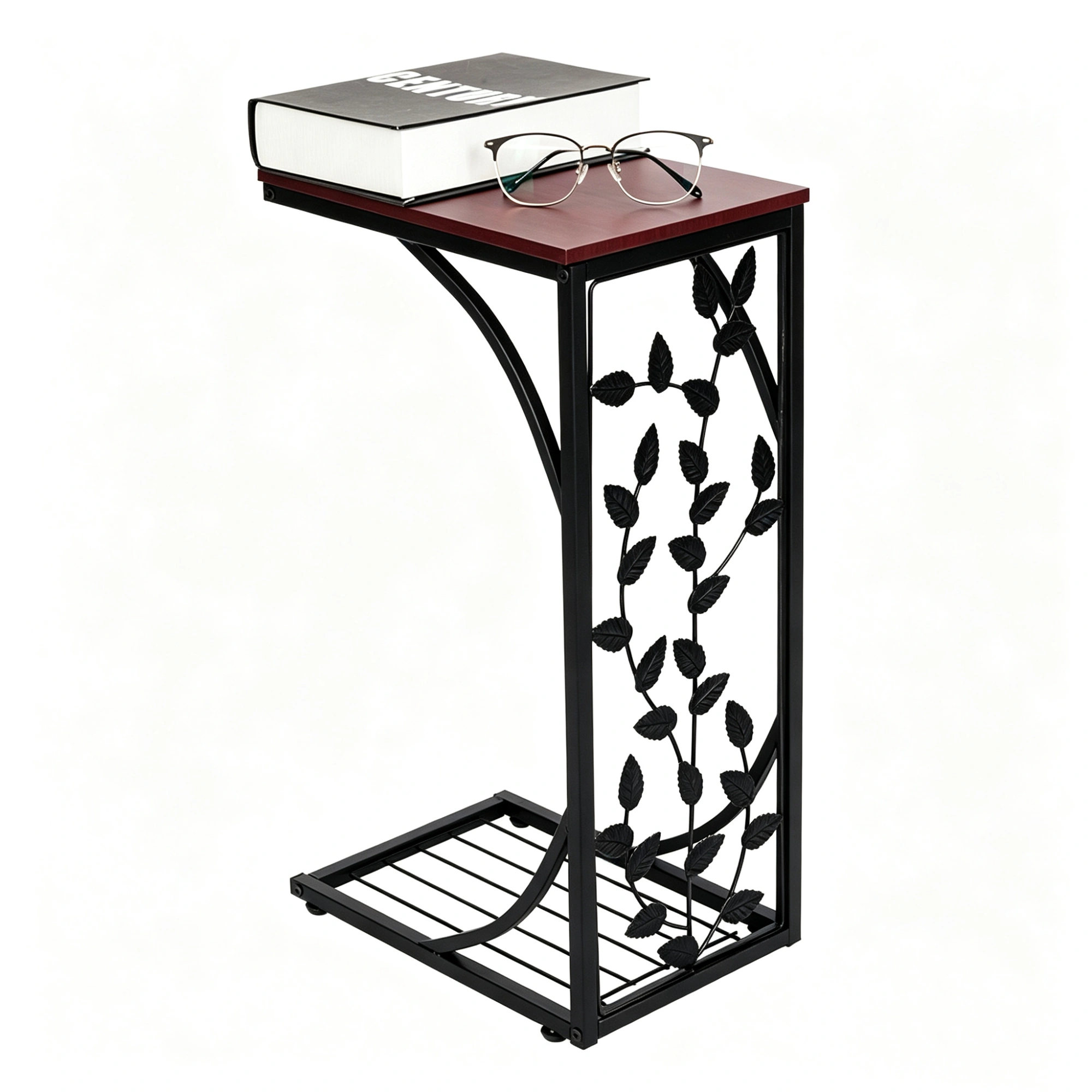 Brown Iron Side Table 54x30.5x21CM, Leaf Pattern Metal Coffee Table, Vintage Decor Accent Table