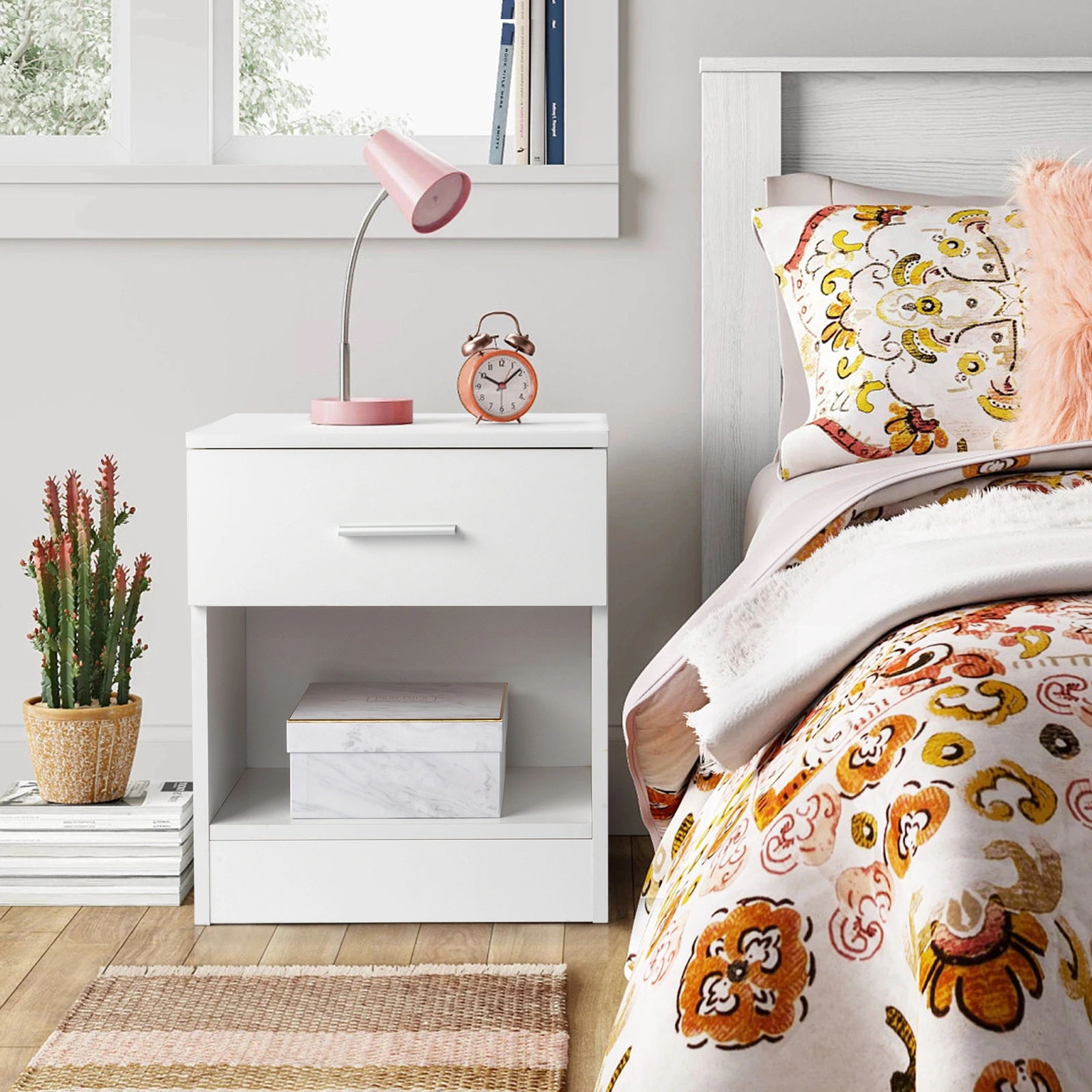 2-Tier Nightstand Bedside Cabinet End Table for Bedroom Home Office White view 3