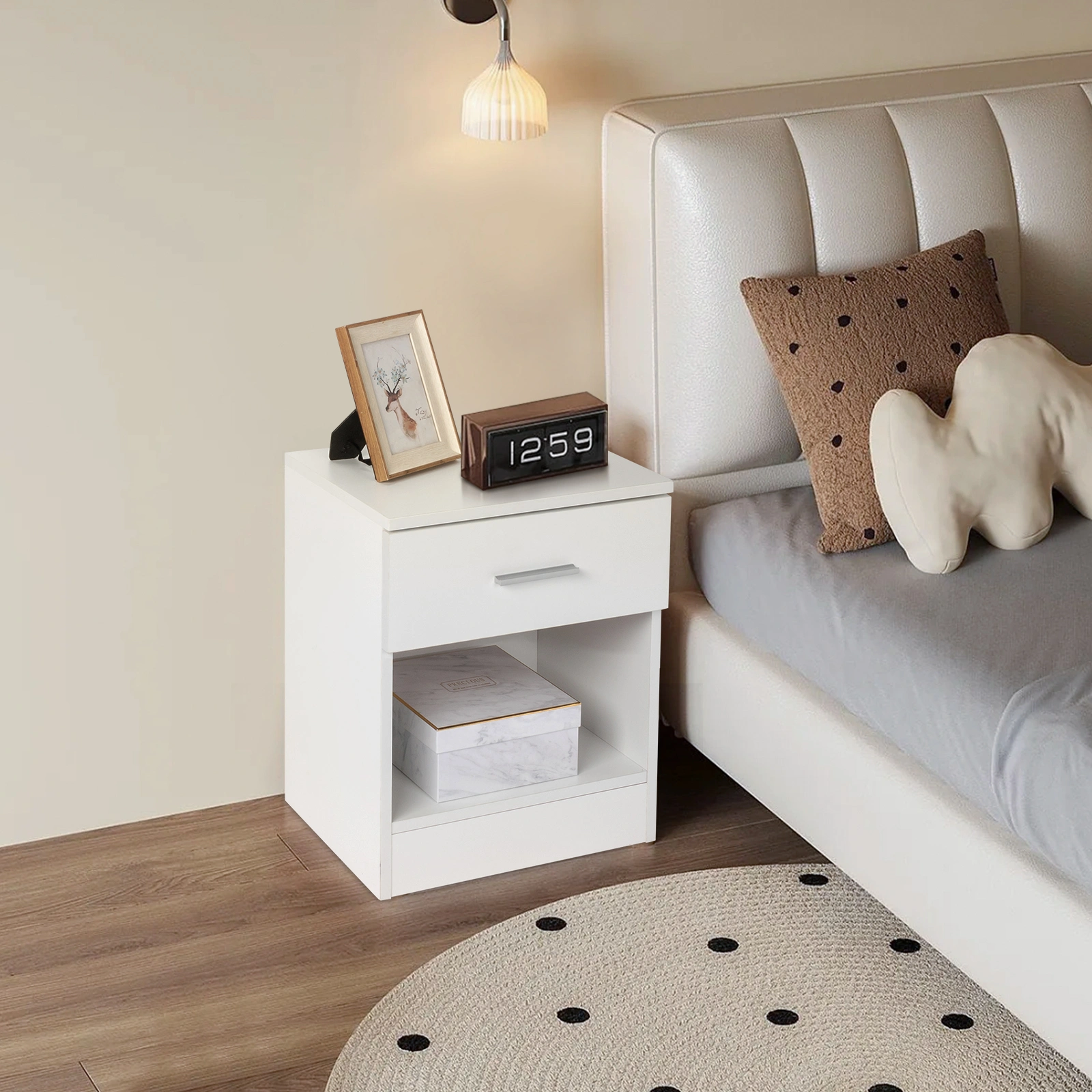 2-Tier Nightstand Bedside Cabinet End Table for Bedroom Home Office White view 4