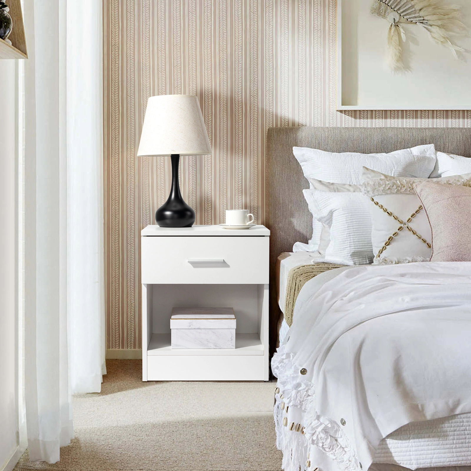 2-Tier Nightstand Bedside Cabinet End Table for Bedroom Home Office White view 5