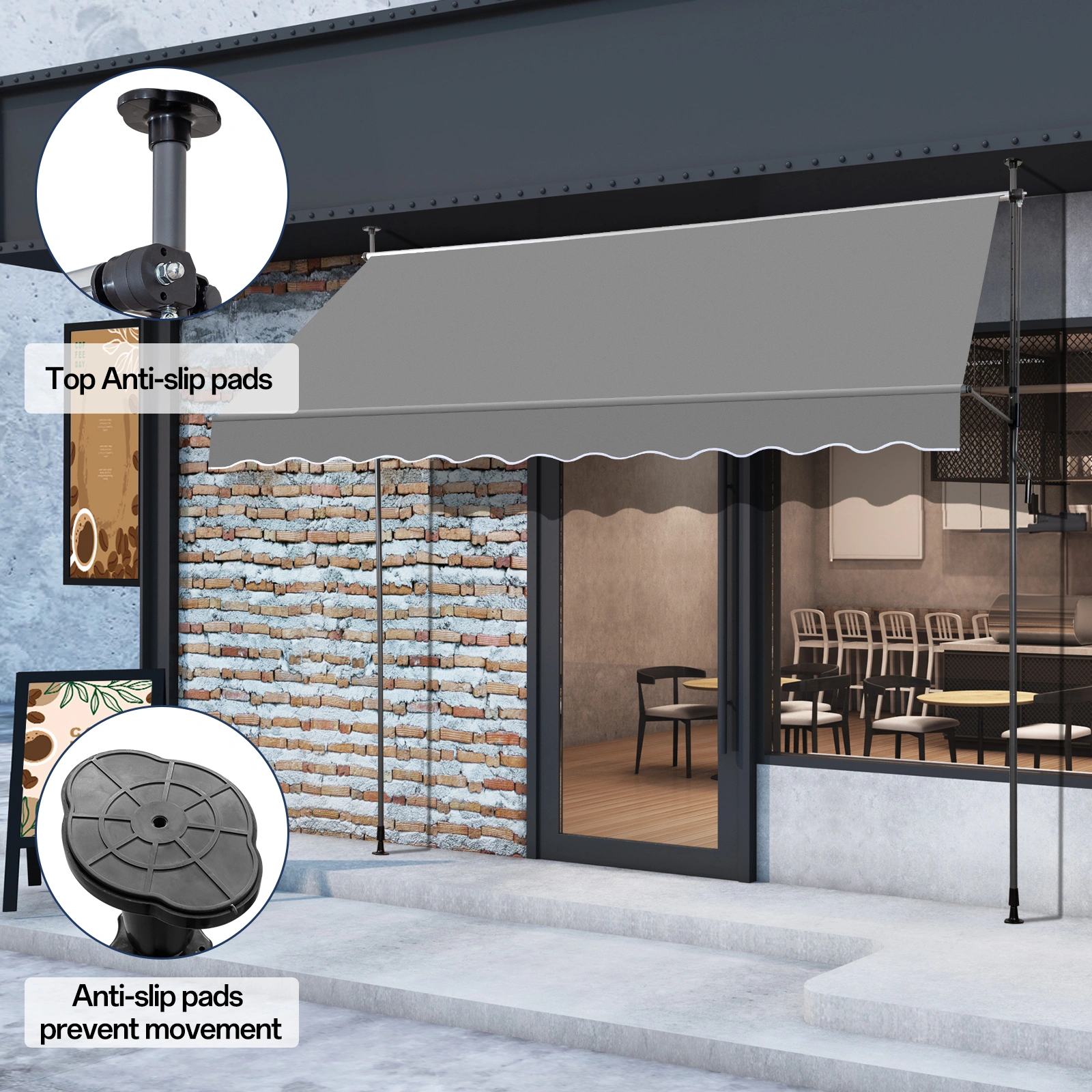 118.1"D x 47.2"W x(78.7 -118.1)"H Retractable Awning Grey view 12