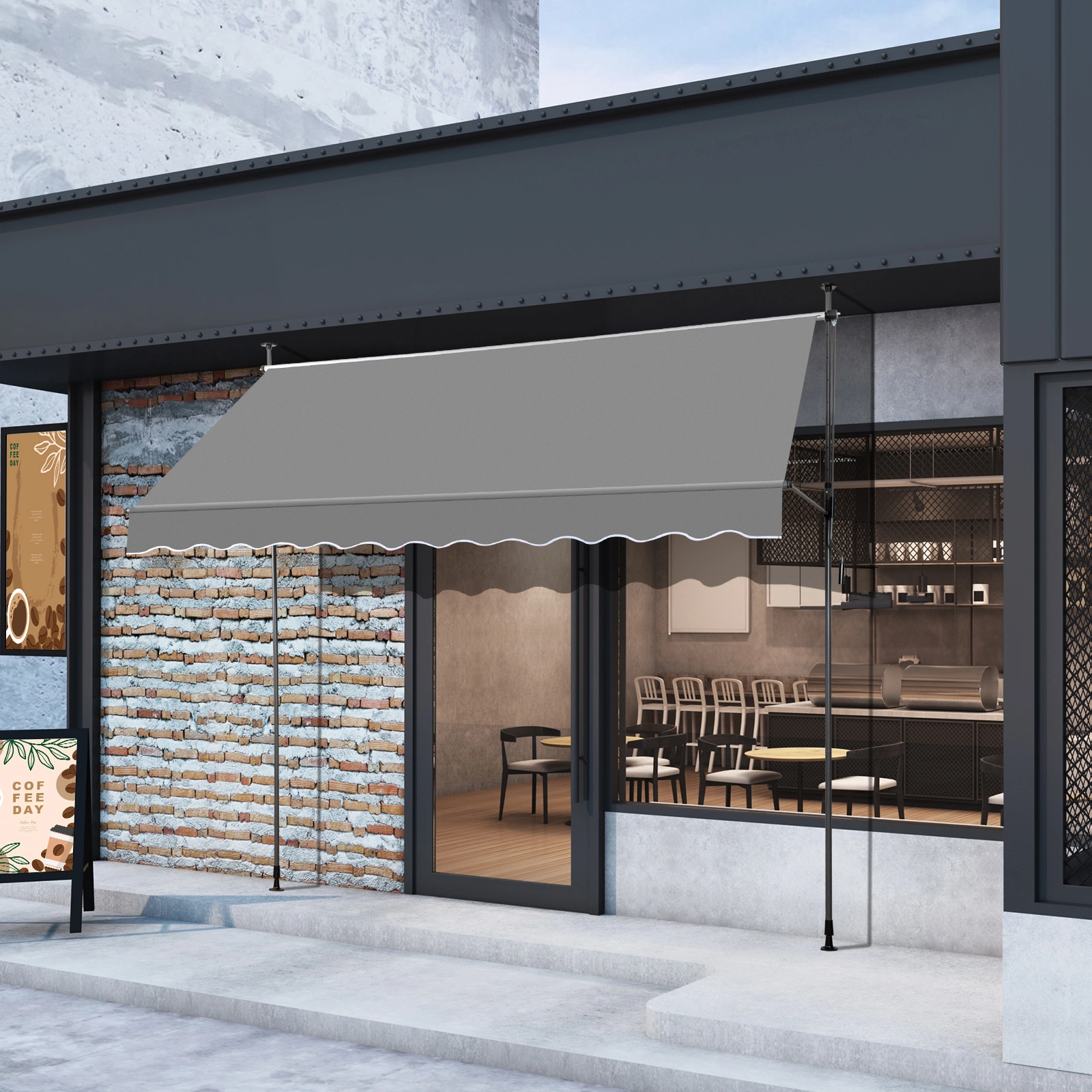 118.1"D x 47.2"W x(78.7 -118.1)"H Retractable Awning Grey view 2