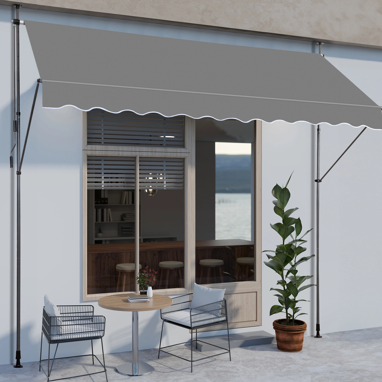 118.1"D x 47.2"W x(78.7 -118.1)"H Retractable Awning Grey view 3