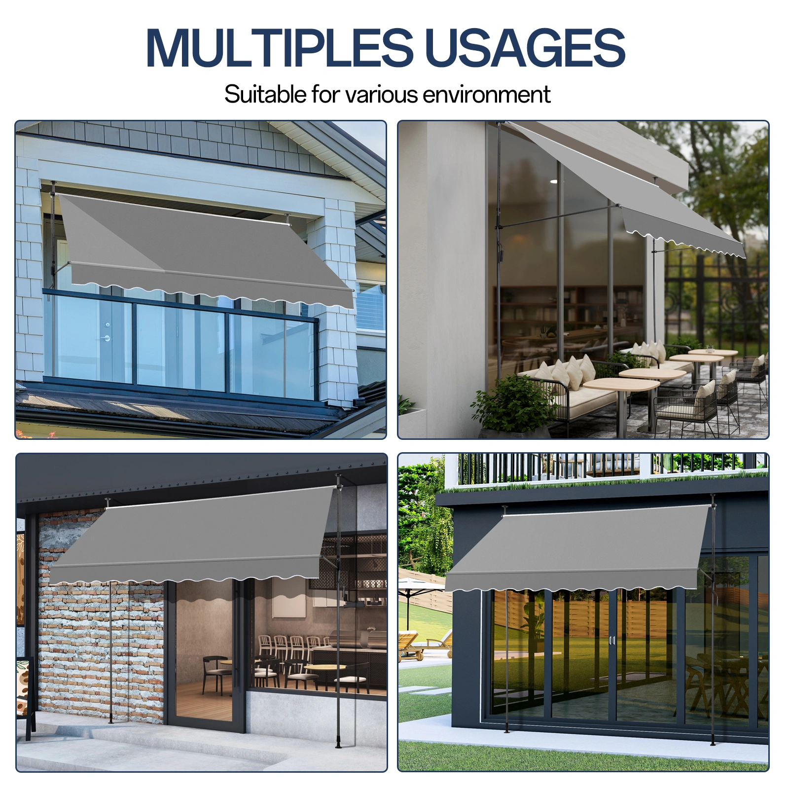 118.1"D x 47.2"W x(78.7 -118.1)"H Retractable Awning Grey view 7