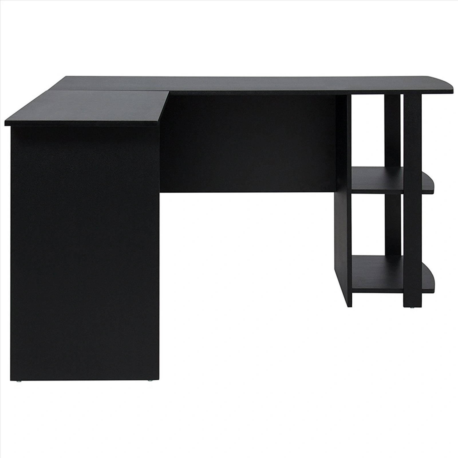 L-Shaped Computer Desk with Two-Tier Bookshelves, Right Angle Wood Office Desk, Black view 3
